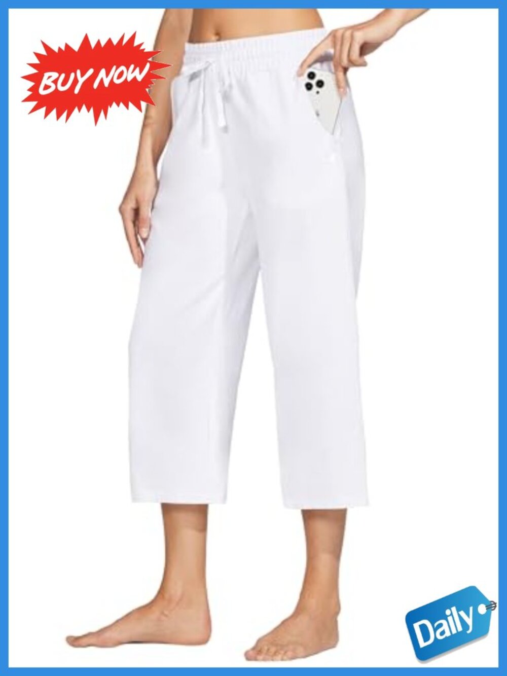 Willit Women's Cotton Capri Sweatpants Wide Leg Pockets Drawstring